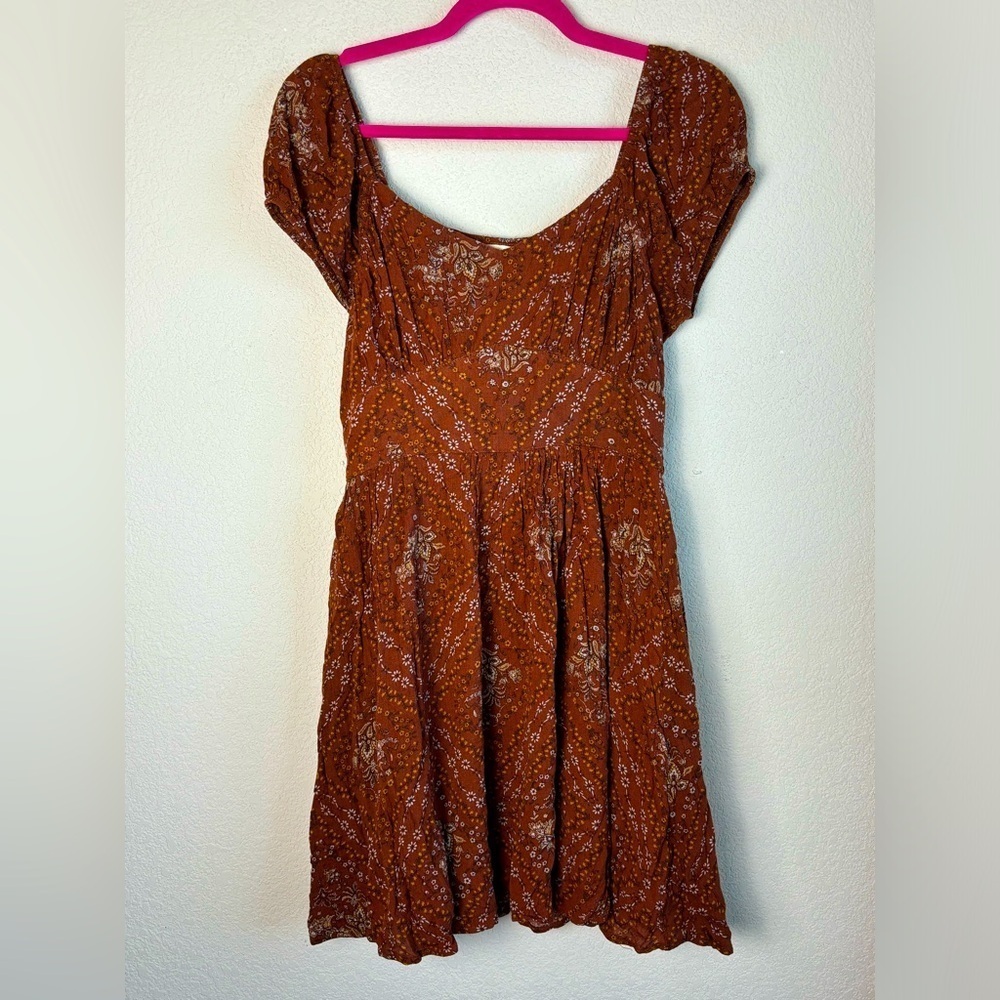 Altar’d State Burnt Orange Boho Floral Mini Dress